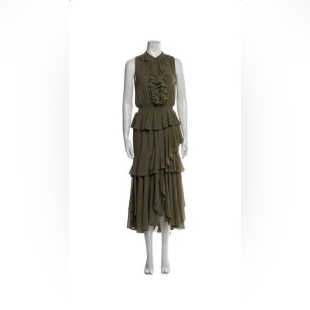 Misa Los Angeles Army Green Tiered Ruffle Maxi Dress Sleeveless Size XS